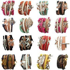 16pcs Handmade Multi-Layer Vintage Woven Leather Alloy Owl Infinity Bracelets